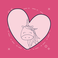 heart with Cute unicorn over  pink background, colorful design. vector illustration