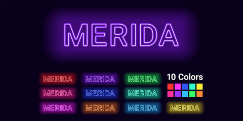 Neon name of Merida city