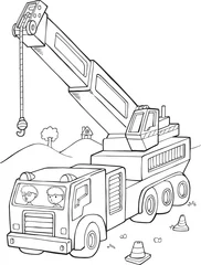 Door stickers Cartoon draw Big Crane Construction Vector Illustration Art