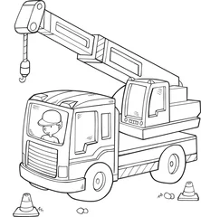 Papier Peint photo Dessin animé Gros camion de construction Vector Illustration Art