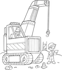 Washable wall murals Cartoon draw Big Crane Construction Vector Illustration Art