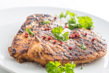 Grilled Chicken Breast with peppercorn parsley and seasame seeds