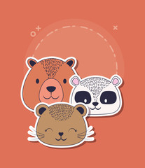 cute animals over orange background, colorful design. vector illustration