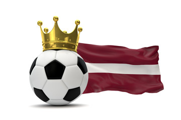 Latvia flag and soccer ball with gold crown. 3D Rendering