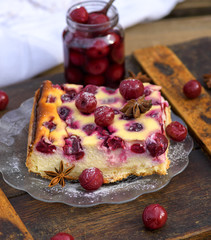 piece of cottage cheese cake and cherry berries