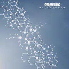 Structure molecule and communication. Dna, atom, neurons. Scientific concept for your design. Connected lines with dots. Medical, technology, chemistry, science background. Vector illustration.
