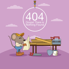 Error 404 nothing found banner with worker mouses under construction cartoons vector illustration graphic design