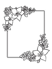 Floral border frame template. Black and white vector design.Perfect for card, print, invitation, greeting.
