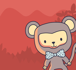 cute monkey over forest landscape background, colorful design. vector illustration