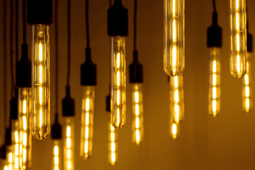 .Bright decorative lamps in loft style close up