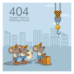 Error 404 nothing found banner with worker mouses under construction cartoons vector illustration graphic design