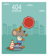 Error 404 nothing found banner with worker mouses under construction cartoons vector illustration graphic design