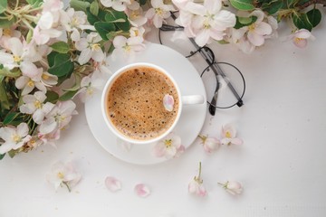 cup of morning coffee with flowers
