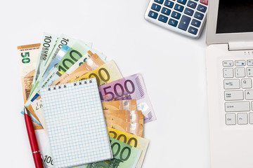 Conception of business, euro money, laptop and calculator