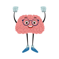Funny brain cartoon with hands up vector illustration graphic design