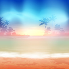 Fototapeta na wymiar Sea sunset with palm trees. EPS10 vector.