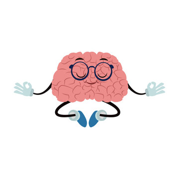 Funny brain cartoon doing yoga vector illustration graphic design