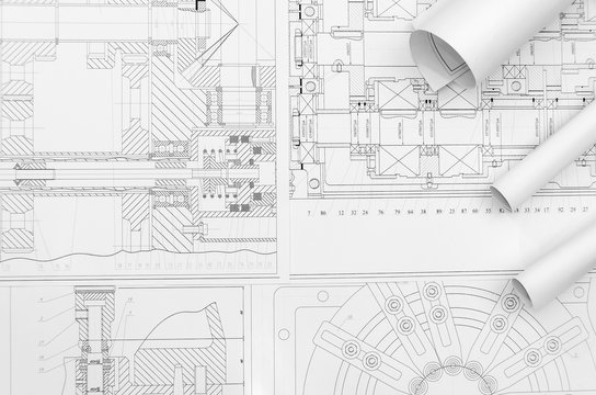 Technical Drawing -  Machine Parts Close Up