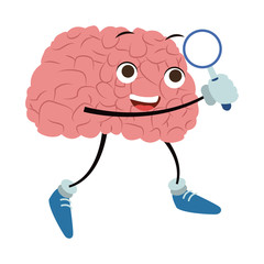 Funny brain cartoon with magnifying glass vector illustration graphic design