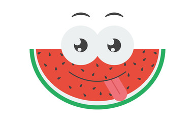 Cute isolated vector doodle hand drawn color illustration of watermelon slice, cartoon character