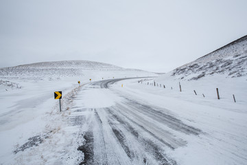 Curved road in Myvatn, Iceland
