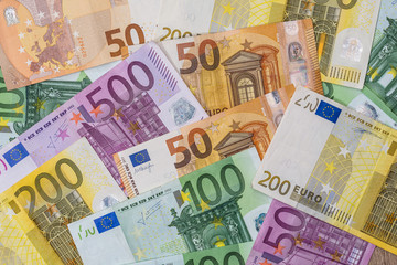 50 100 200 500 euro bannotes as background