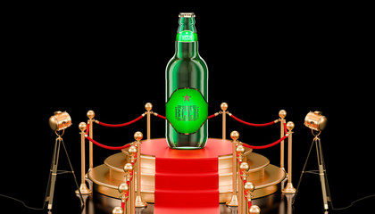 Podium with glass beer bottle, 3D rendering