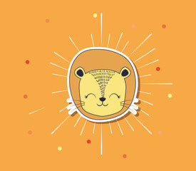 cute lion over yellow background, colorful design. vector illustration
