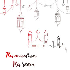 Ramadan Kareem greeting card with Islamic ornaments. Vector
