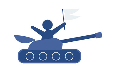Flat hand-drawn cartoon tank, vector illustration isolated on white background. Flat cartoon vector icon of blue toy tank.