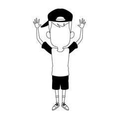 Cute boy with hands up vector illustration graphic design