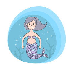 Cute mermaid on marine background.