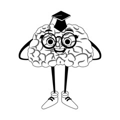 Funny brain graduated student cartoon vector illustration graphic design