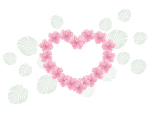 Card with pink flowers heart shaped with text. illustration Valentines Day. Celebration greeting