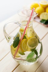 Delicious lemonade with fresh lemon and mint