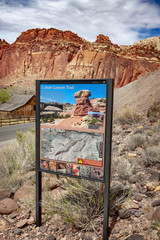Cohab Canyon Trailhead. Signage for the Cohab Canyon Trail located in the Capitol Reef National Park, Utah, in the historic settlement of Fruita.