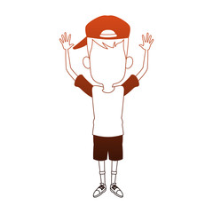 Cute boy with hands up vector illustration graphic design
