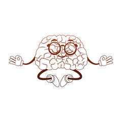 Funny brain cartoon doing yoga vector illustration graphic design