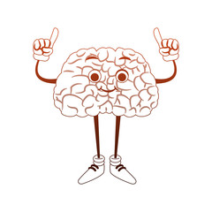 Funny brain cartoon with hands up vector illustration graphic design