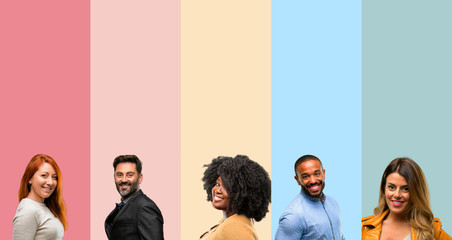 Cool group of people, woman and man confident and happy with a big natural smile laughing