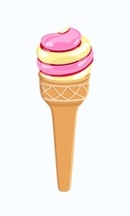 Creamy ice cream in horn. Sweet dessert. Vector illustration.