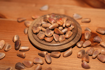 Pine nuts. Handful of pine nuts.
