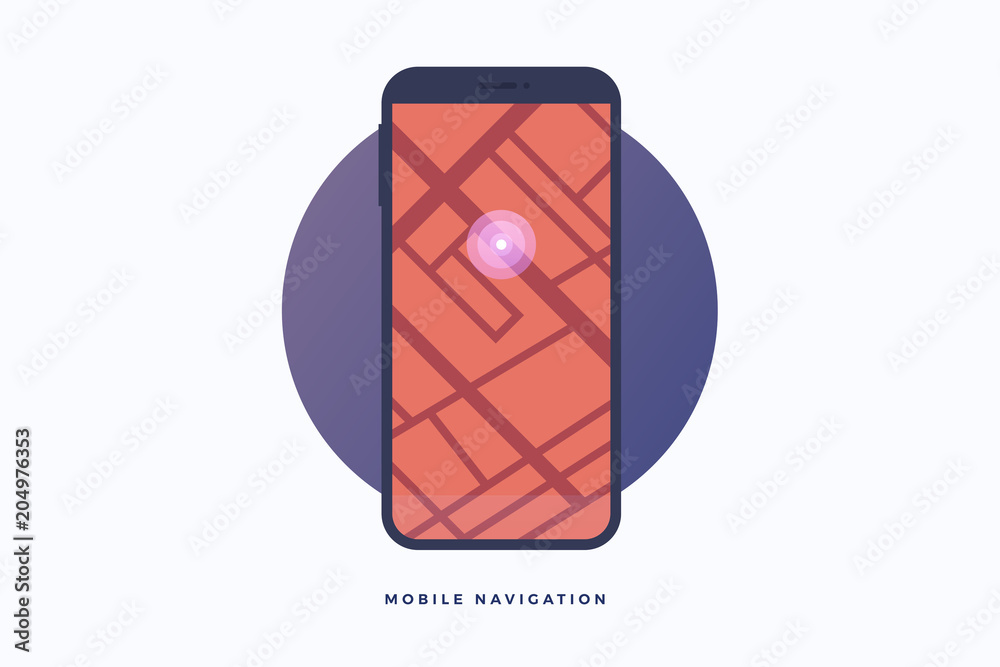 Poster modern interface for mobile navigation. image of smartphone. concept of mobile applications. flat ve