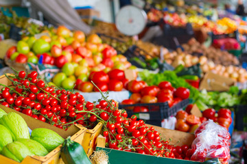 Cherry tomatoes vegetable stall market