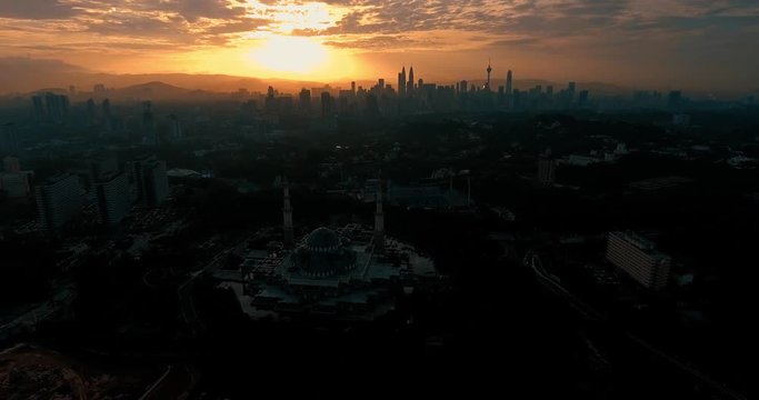Aerial view of the Federal Territory Mosque, also known as Masjid Wilayah Persekutuan, during daytime in Kuala Lumpur - Malaysia