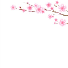 Branches of sakura with Pink flowers. Cherry blossom isolated on White background. Vector