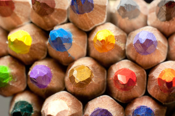 Close up macro shot of color pencil pile pencil nibs
