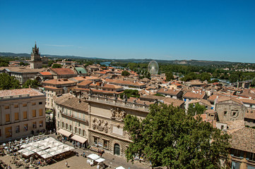 Fototapeta na wymiar Panoramic view of the city of Avignon, under a sunny blue sky. Located in the Vaucluse department, Provence-Alpes-Côte d'Azur region, southeastern France