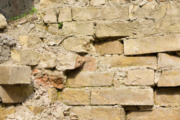 Closeup shot of aged brick wall texture