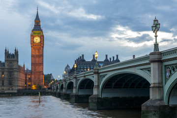Fototapeta na wymiar Night photo of Houses of Parliament with Big Ben from Westminster bridge, London, England, Great Britain